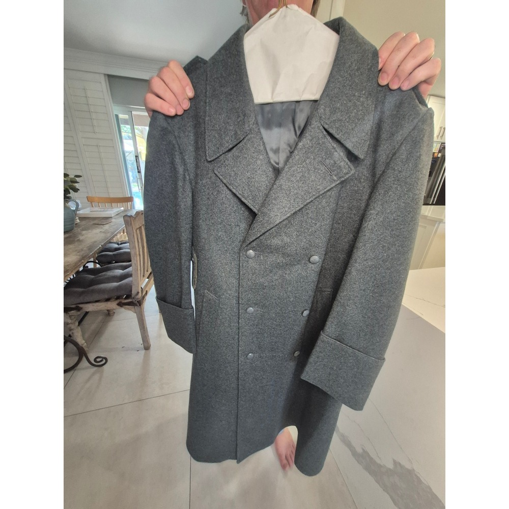 Vintage Swiss Military Wool Greatcoat Grey Double‎ Breasted Overcoat 46 BB Mens